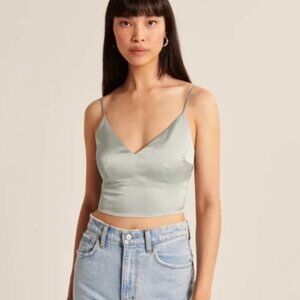 Abercrombie & Fitch - Sage Green Satin Crop Top - Size Small